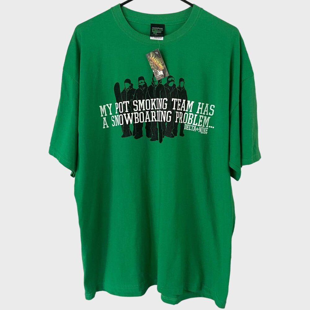 Delta Nine Stoner Snowboarding Team Shirt Green Short-Sleeve Cannabis Tee XL New